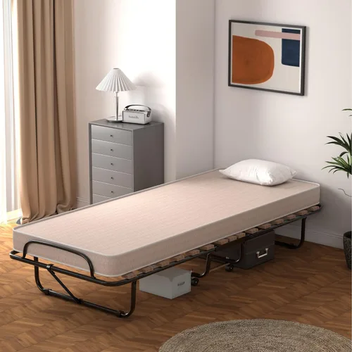 Vista 2 de Giantex Cama plegable con colchón para adultos, camas de invitados plegables con colchón de espuma viscoelástica y marco de metal, fabricada