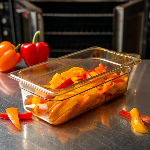 Vista 4 de Carlisle FoodService Products 30861H13 StorPlus - Sartén para alimentos de alto calor con 1 asa, 4 pulgadas de profundidad, tercer tamaño, ámbar