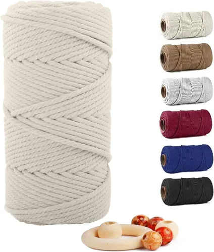 Vista 53 de ZUEXT Cordón de algodón para macramé de 4 mm x 500 m, ZUEXT Cordones trenzados naturales hechos a mano en verde manzana de 4 hebras, cuerda de lana