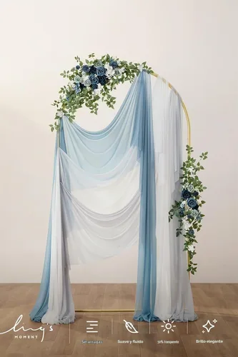 Vista 4 de Ling's moment 3 paneles de 20 pies de tela para cubrir arco de boda (azul y gris frío + blanco)