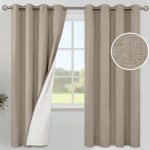 Vista 188 de YoungsTex - Cortinas 100% opacas para dormitorio, con aislamiento térmico y ojales, cortinas oscuras negras con capa pesada para ventana de sala