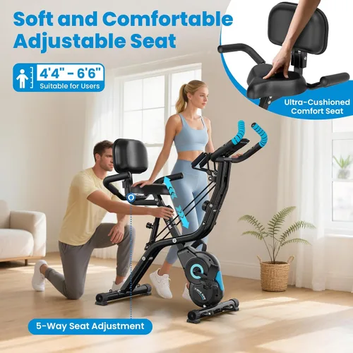 Vista 4 de Bicicleta estática plegable, bicicletas estacionarias multifuncionales para interiores para el hogar con resistencia magnética de 8 niveles