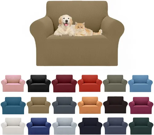 Vista 19 de Cupuamon Funda elástica para sofá de 1 plaza, funda protectora de muebles con parte inferior elástica de tela jacquard a cuadros pequeños para Beige