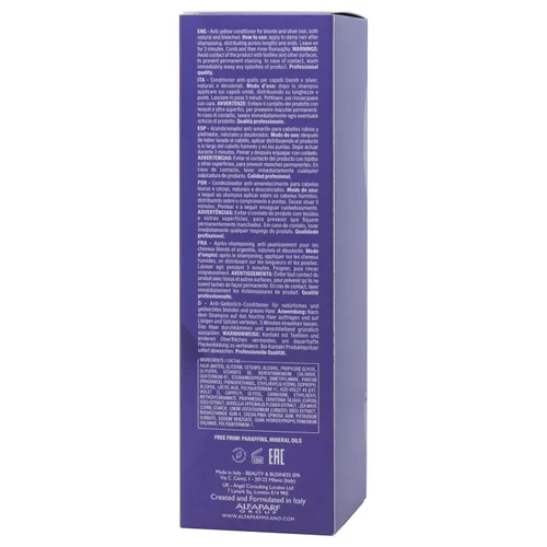 Vista 7 de ALFAPARF MILANO Semi di Lino - Acondicionador morado con depósito de color, elimina los tonos amarillos y cobrizos para cabello rubio, platino