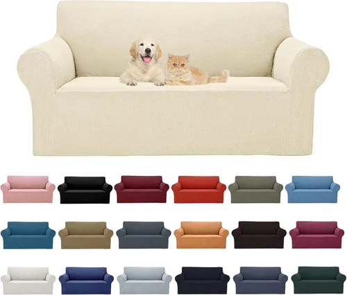Vista 29 de Cupuamon Funda elástica para sofá de 1 plaza, funda protectora de muebles con parte inferior elástica de tela jacquard a cuadros pequeños para Beige