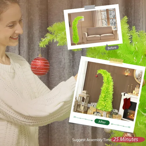 Vista 8 de HOMCOM Árbol de Navidad caprichoso de 5 pies con bola roja preiluminada Verde