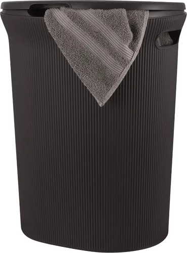Vista 25 de Superio Colección acanalada - Cesto decorativo de plástico para ropa sucia con tapa y asas recortadas, azul (1 paquete) Organizador de cesta