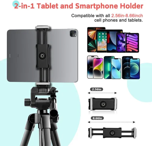 Vista 5 de UBeesize Trípode de cámara de 54 pulgadas, trípodes para teléfono para iPhone con bolsa, soporte de viaje con control remoto compatible con iPhone