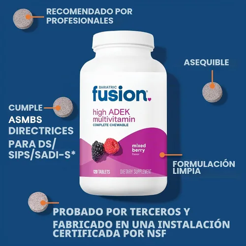 Vista 3 de Bariatric Fusion Multivitamínico masticable con alto contenido de vitaminas ADEK Multi para pacientes con interruptor duodenal Tabletas