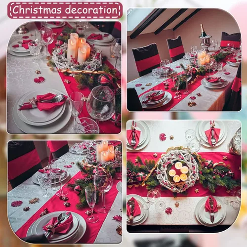Vista 7 de Paquete de 5 caminos de mesa de satén de tela suave para bodas, cumpleaños, banquetes, fiestas, decoración de Navidad y festividades