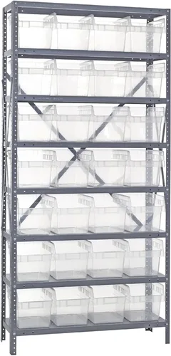 Vista 360 de Quantum QSBU-245BK Heavy Duty Shelving Unit with (7) Shelves and (24) QUS245 Black Bins for Garage Warehouse Storage Distribution 400 lb Load