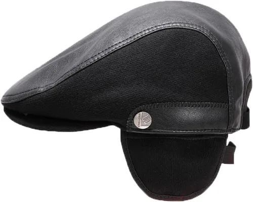 Vista 2 de Gorra de cuero para hombre con orejeras plana Ivy Cap Cabbie Sombreros