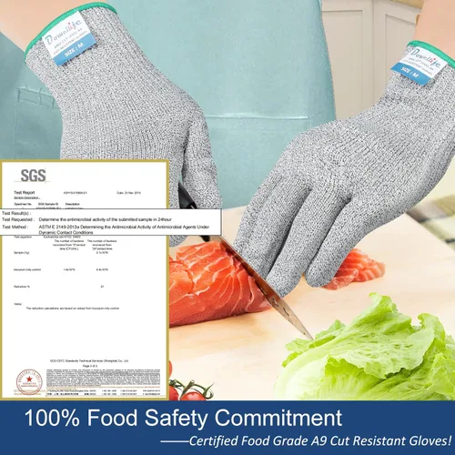 Vista 3 de Dowellife Guantes resistentes a los cortes A9 de máxima protección, guantes de cocina y chef de grado alimenticio para preparación de alimentos Gris