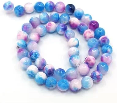 Vista 2 de 50 cuentas de jade persa natural de 0.315 pulgadas (0.315 in), cuentas espaciadoras sueltas redondas teñidas de color azul cielo profundo, piedras