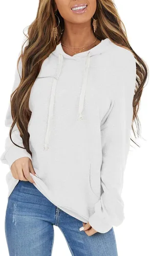 Vista 16 de Sudaderas con capucha casuales para mujer, ligeras, de manga larga, blancas, con cordón, sudaderas holgadas con bolsillo Carbón