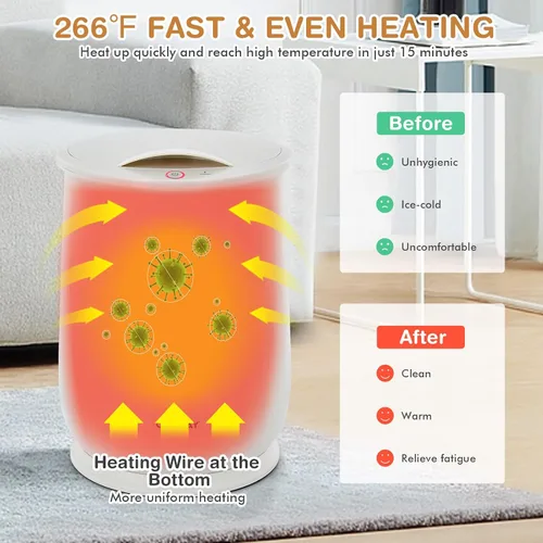 Vista 6 de COSTWAY - Calentador de toallas para baño, calentador grande de 21L con tapa abatible, cerradura de seguridad para niños, apagado automático de 1H
