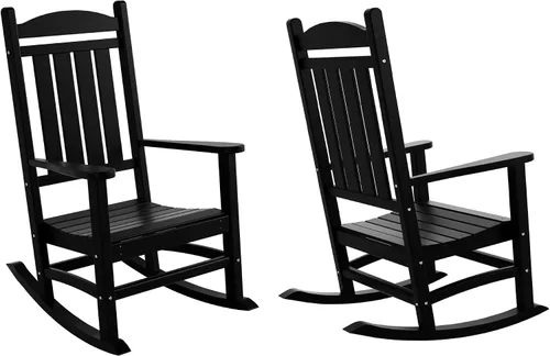 Vista 13 de HDPE Laguna Silla mecedora Adirondack de polietileno para exteriores (juego de 2), color negro