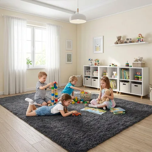 Vista 15 de Alfombra suave y esponjosa para dormitorio, alfombra de felpa lanuda de 7 x 10, alfombra antideslizante y mullida para sala de estar, habitación