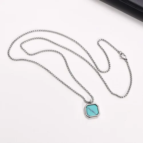 Vista 3 de MEALGUET Collar de acero inoxidable para hombre Colgante cuadrado de piedra natural con piedra de ojo de tigre y ágata minimalista geométrico