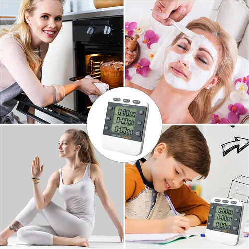 Vista 7 de Photect Temporizador digital de cocina de 2 piezas, 3 canales, temporizador multitemporizador, alarma ajustable magnética, cuenta atrás, memoria