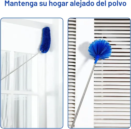 Vista 3 de ZZ LAZYCOTTAGE Plumero de microfibra con 2 juegos de asas, varilla telescópica duradera de 15 a 98.1 pulgadas de largo, lavable, plumeros