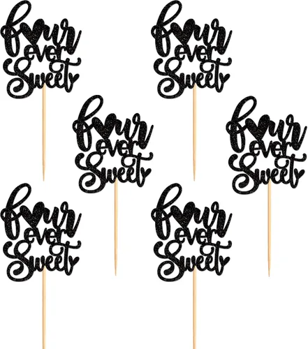 Vista 7 de Ercadio Paquete de 24 adornos para cupcakes y selecciones para baby shower y fiestas infantiles, decoraciones negras con purpurina
