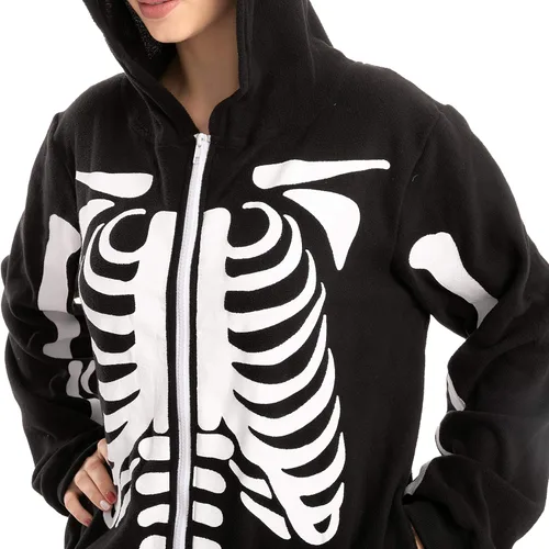 Vista 4 de Pijama afelpada de una pieza con esqueleto unisex para adultos L Negro