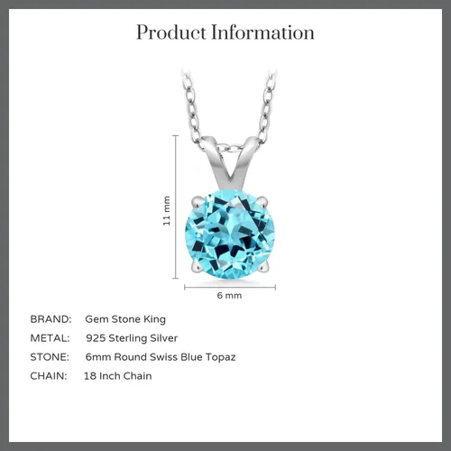 Vista 76 de Gem Stone King Collar con colgante solitario de plata de ley 925 de 0.236 in con piedra natal redonda Collar de 4 puntas para mujer Con cadena