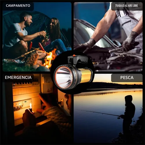 Vista 6 de Linterna led de mano recargable de alta potencia, súper brillante, 9000 MA 6000 lúmenes, CREE Tactical