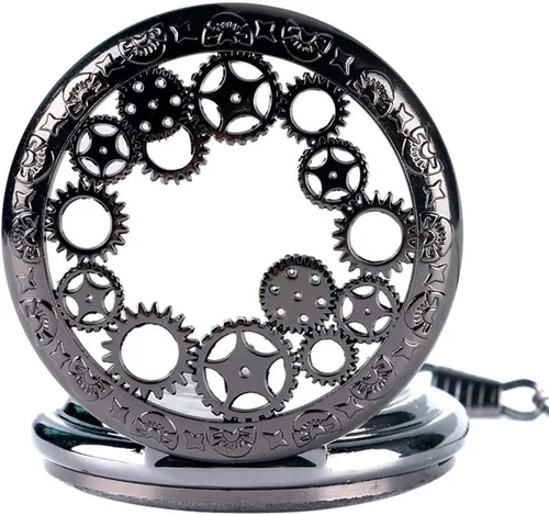 Vista 3 de Avaner Steampunk Retro Half Hunter Copper Gear Skeleton Hand Wind Mecánico Número romano árabe Pantalla analógica Reloj de bolsillo con cadena de 14