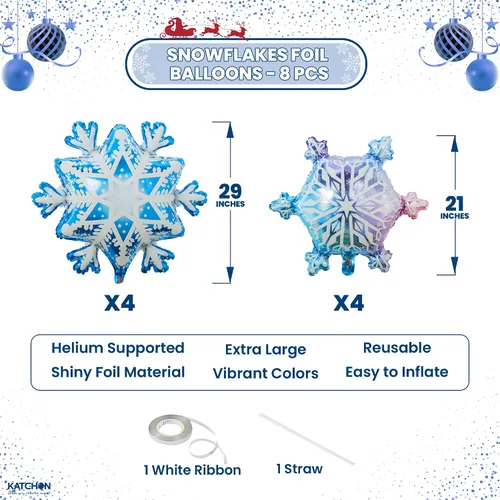 Vista 2 de KatchOn, Globos grandes de copo de nieve – 29 pulgadas, paquete de 8 Globos de invierno para decoraciones de Navidad Decoraciones de copo