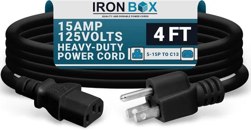 Vista 45 de IronBox Electric - Cable de Alimentación de Servicio Pesado 5-15P a C13 - Cable PC SJT 14/3 de 3 Clavijas 15A 125V - Cable para Computadora