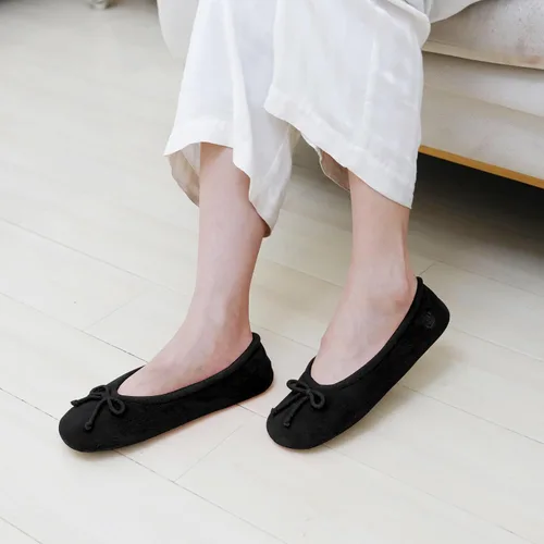 Vista 5 de BCTEX COLL Pantuflas de casa de bailarina con lazo para mujer, pantuflas de satén para dormitorio con suela de gamuza para interiores
