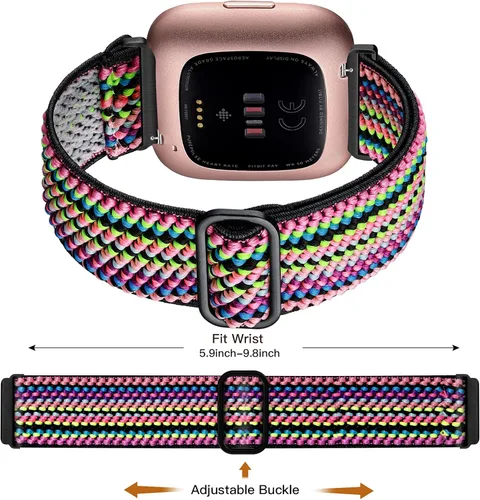 Vista 2 de Maledan Paquete de 3 correas elásticas compatibles con Fitbit Versa 2 bandas para mujeres y hombres, correas elásticas ajustables de nailon