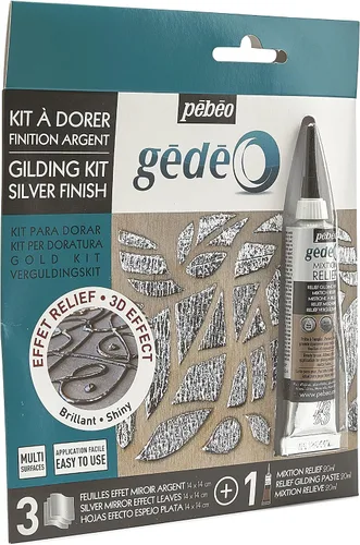 Vista 4 de Pebeo GEDEO KIT-Hoja efecto espejo, acabado plateado dorado, 3 láminas, 766597