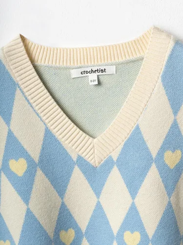Vista 3 de Crochetist Chaleco de suéter para niños, chaleco para niñas, cuello en V, linda camiseta sin mangas