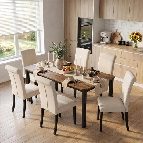 Vista 3 de Asday Upholstered Dining Chairs Set of 2, High Back Fabric Chairs, Beige Linen Fabric, High Back, Black Metal Legs