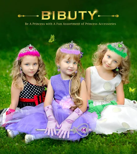 Vista 8 de BIBUTY Accesorios de vestir de princesa, guantes de princesa, juego de 7 piezas para niñas pequeñas