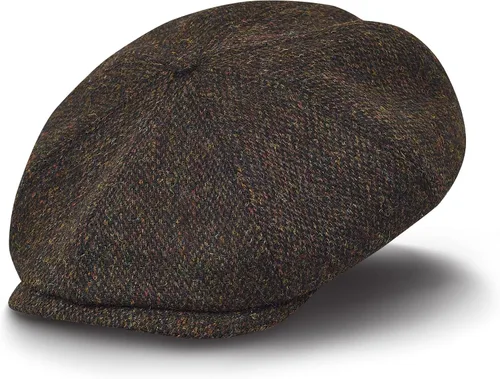 Vista 2 de Sterkowski Shelby Gorra 100% Harris Tweed Newsboy para hombre Sombrero de estilo pico de 8 paneles Negro/Amarillo