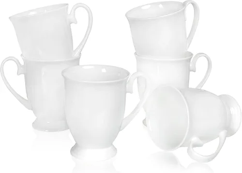 Vista 10 de Juego de 2 tazas de café blancas de porcelana fina de lujo (8 onzas), tazas de té de cerámica estilo europeo, elegantes y duraderas tazas de café