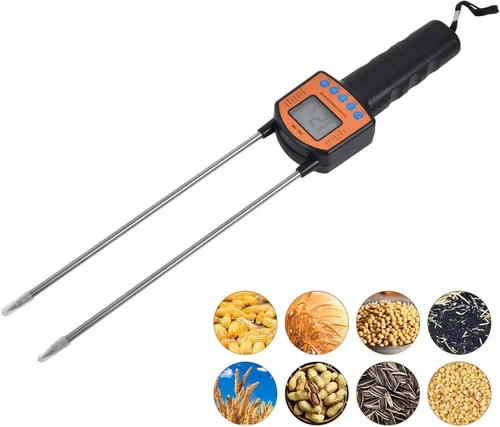 Vista 4 de Medidor de humedad, 5-49.9% de grano de humedad de granos, analizador portátil de contenido de agua, herramientas LCD digitales para cereales, paja