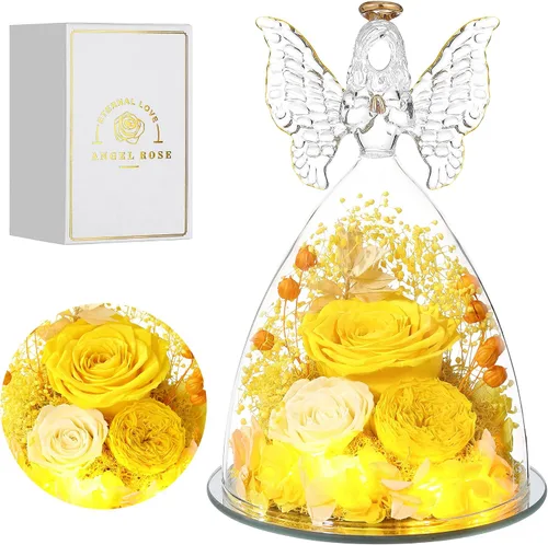 Vista 39 de Regalos de Rosas de Navidad para Mujeres Flor Real Preservada en Figuras de Ángel de Cristal Rosas para Entrega Prime Regalos de Cumpleaños