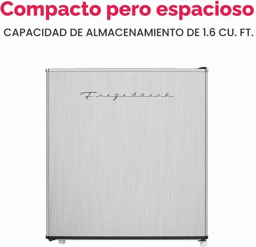 Vista 2 de Frigidaire Mini refrigerador EFR182 de acero inoxidable de 1.6 pies cúbicos. Perfecto para el hogar o la oficina. Serie Platinum, 1.8