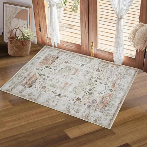 Vista 20 de COZYLOOM Alfombra lavable a máquina de 4 x 6, estilo bohemio, vintage, con medallones florales, alfombra suave de pelo bajo, antideslizante