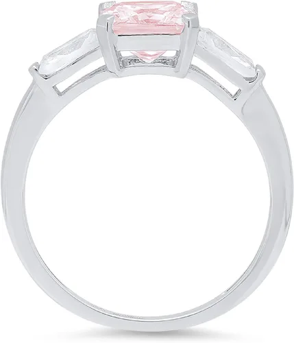 Vista 2 de Anillo de boda de oro blanco de 14 quilates con 3 piedras de corte baguette de esmeralda cuadrada de 162 quilates