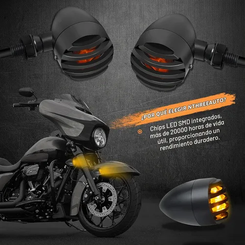 Vista 3 de Luces intermitentes NTHREEAUTO para motocicleta, faros intermitentes de LED, de aluminio y resistentes al agua, luces indicadoras universales