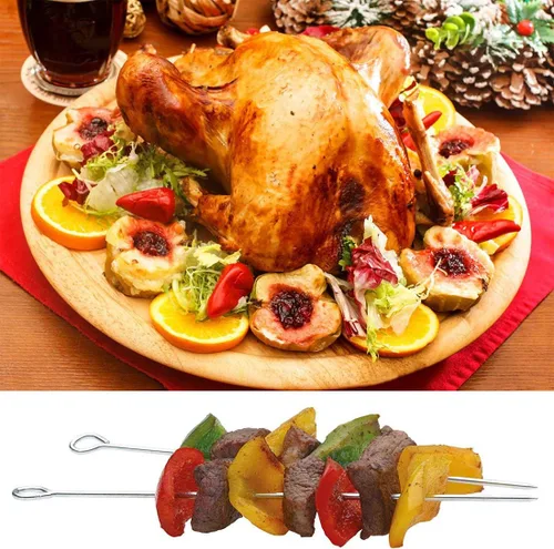 Vista 7 de Brocheta de acero inoxidable de 5.9 pulgadas para asar a la parrilla, palitos de cóctel, palillos de vidrio de Martini reutilizables, 50 piezas