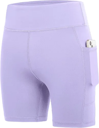 Vista 8 de DEVOROPA Pantalones cortos de 5" de elastano para niñas, pantalones cortos de voleibol, pantalones cortos elásticos para atletismo y gimnasia Beige