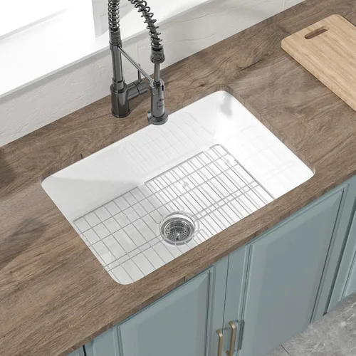 Vista 10 de Fregadero de cocina de arcilla refractaria de 24 x 18.5 pulgadas, color blanco Para cocina o lavandería, cuenco individual de arcilla refractaria