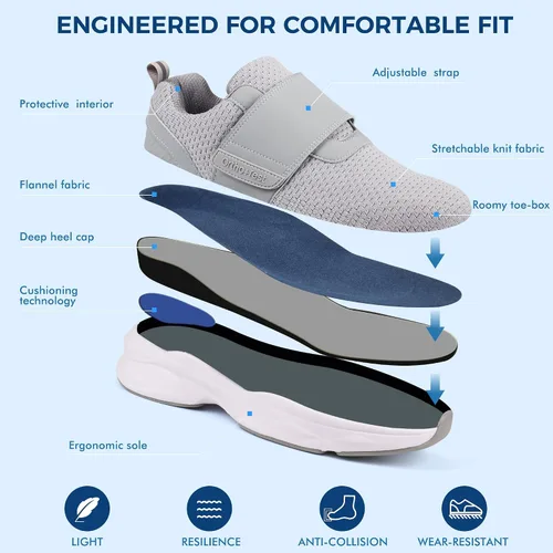 Vista 4 de Ortho+rest Zapatos para caminar diabéticos para hombre, zapatos para edema para pies hinchados, soporte de arco, zapatillas ortopédicas